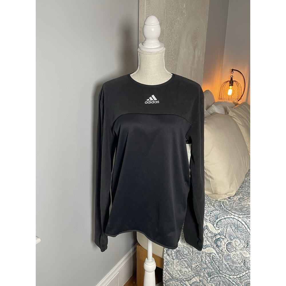 Adidas Mens Team Issue Sweatshirt Black Crew Neck Long Sleeve Fleece Lined M